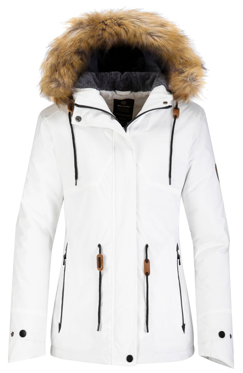 wantdo Women's Waterproof Snowboarding Jacket Hooded Fleece Winter Coats Outwear White M - Image 1